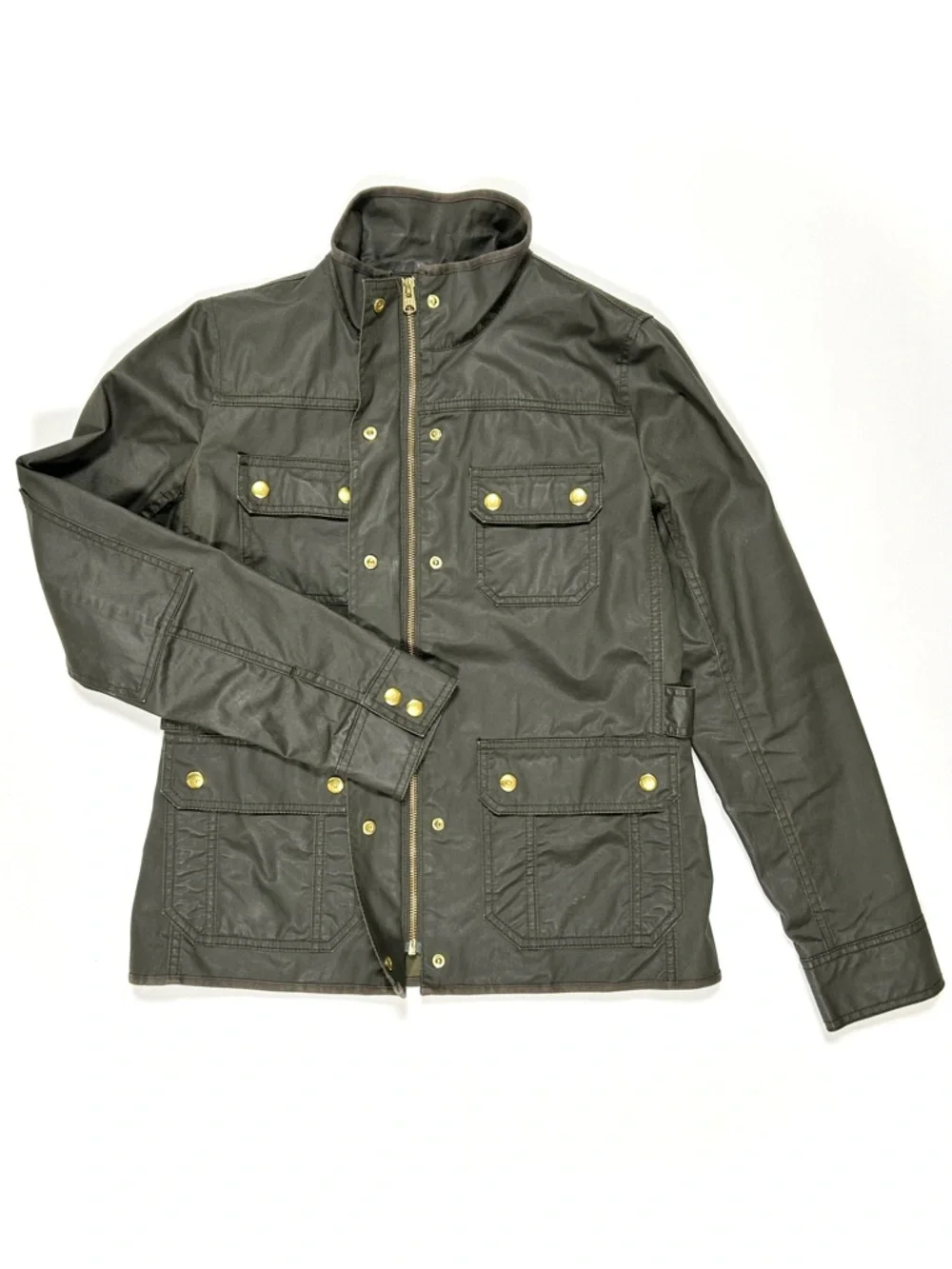 J Crew Downtown Field Jacket Women’s Small Waxed Cotton Army Green Military Snap